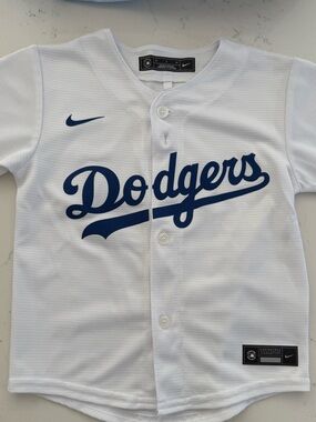 Nike White & Blue Dodgers Kids Button-Up Jersey